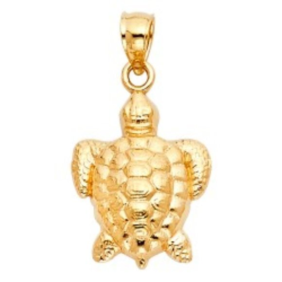 14k Yellow Gold Sea Turtle Tortoise Charm Pendant